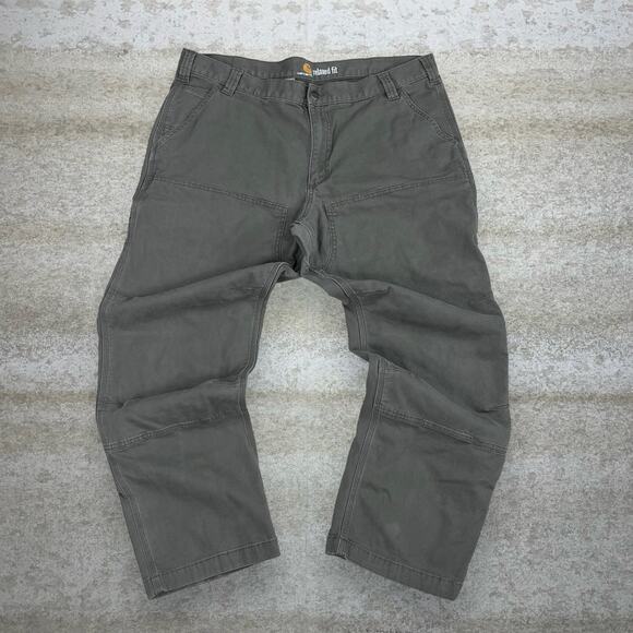 Carhartt Double Knees Carpenter Pants Olive Green Cotton Relaxed Fit Work Wear - Picture 2 of 5